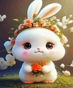 Bunny With Flowers Crown Diamond Painting