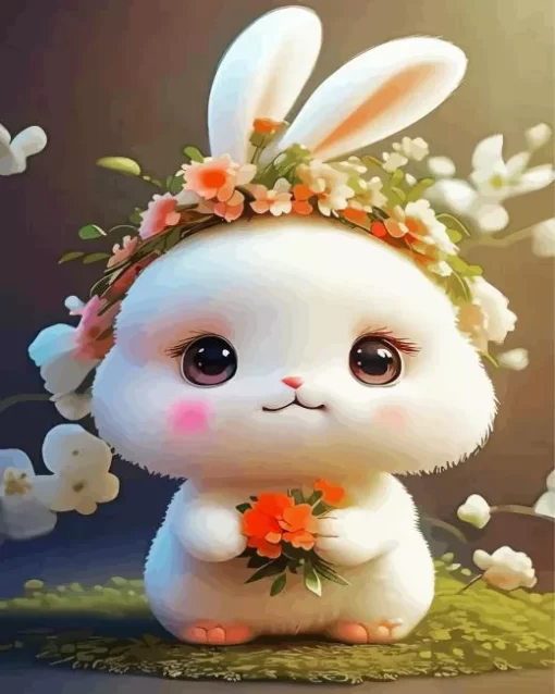 Bunny With Flowers Crown Diamond Painting