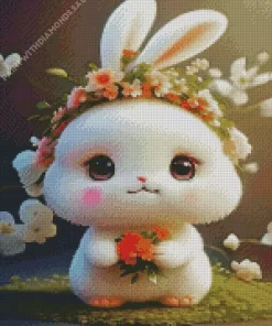 Bunny With Flowers Crown Diamond Painting