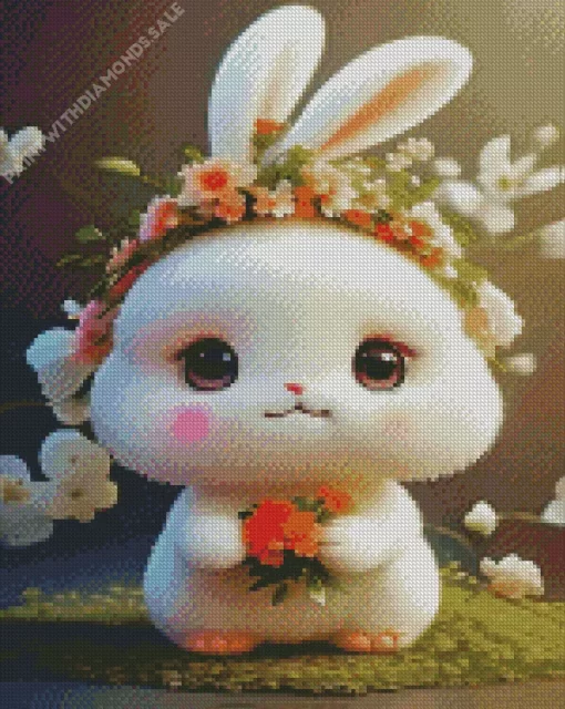 Bunny With Flowers Crown Diamond Painting