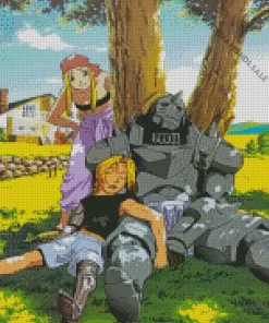 Edward Elric With Alphonse And Winry Diamond With Numbers