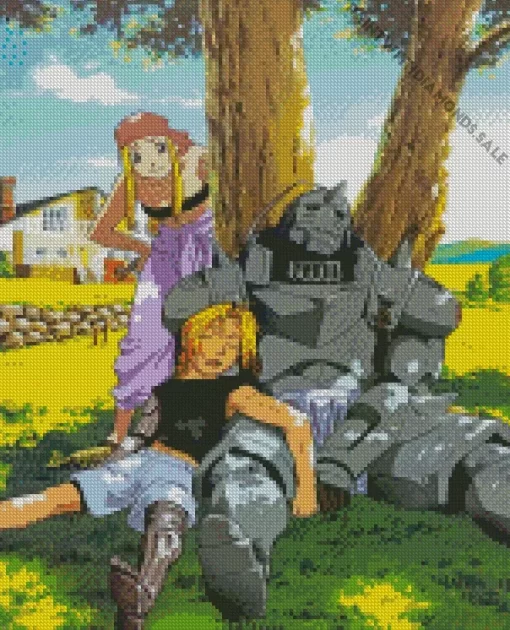 Edward Elric With Alphonse And Winry Diamond With Numbers