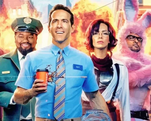 Free Guy Ryan Reynolds With Characters Diamond Painting