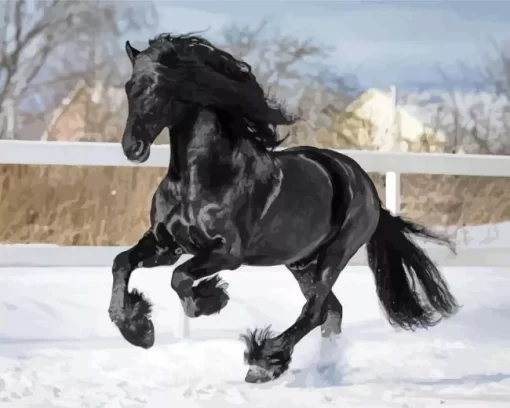 Friesian Horse In Snow Diamond Painting