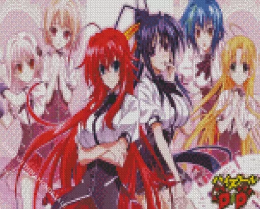 High School DxD Anime Girls Diamond With Numbers