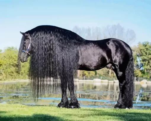 Black Friesian Horse Diamond Painting