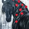 Black Horse With Red Flowers Diamond Painting