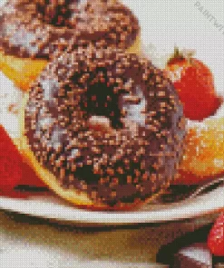 Chocolate Glazed Donuts And Strawberries Diamond Painting