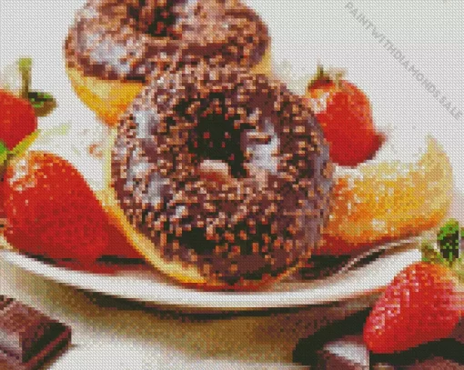 Chocolate Glazed Donuts And Strawberries Diamond Painting