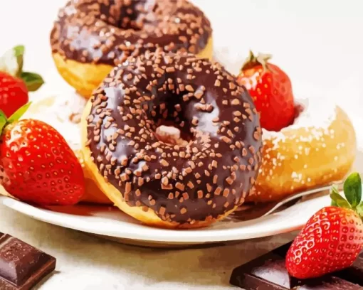 Chocolate Glazed Donuts And Strawberries Diamond Painting