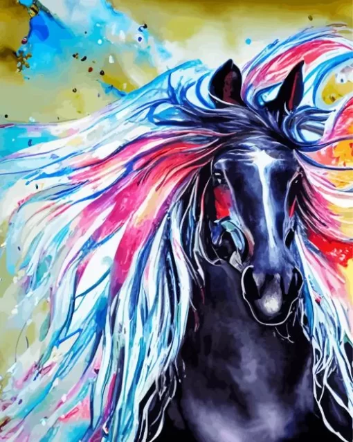 Colorful Friesian Horse Diamond Painting