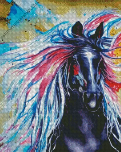 Colorful Friesian Horse Diamond Painting