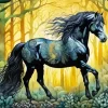 Friesian Horse In The Forest Art Diamond Painting