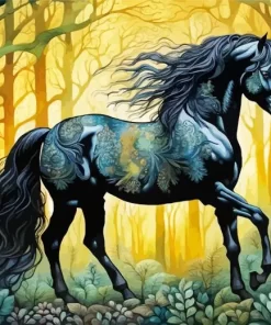 Friesian Horse In The Forest Art Diamond Painting