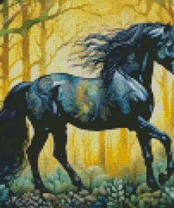 Friesian Horse In The Forest Art Diamond Painting