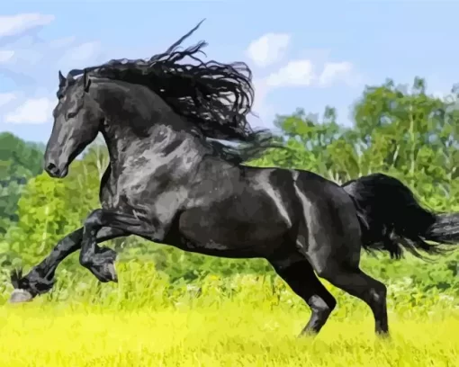 Friesian Horse Running Diamond Painting