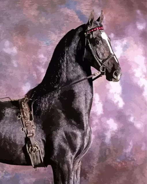 Friesian Horse With Purple Sky Diamond Painting