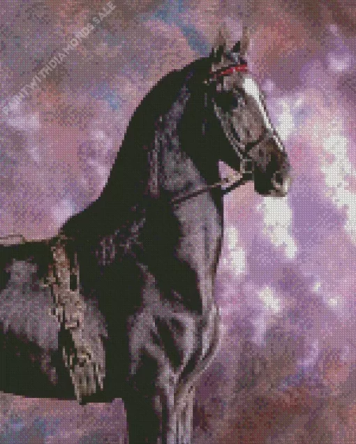 Friesian Horse With Purple Sky Diamond Painting