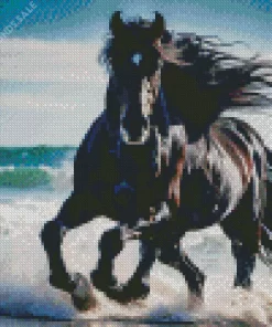 Friesian Horse With Waves Diamond Painting