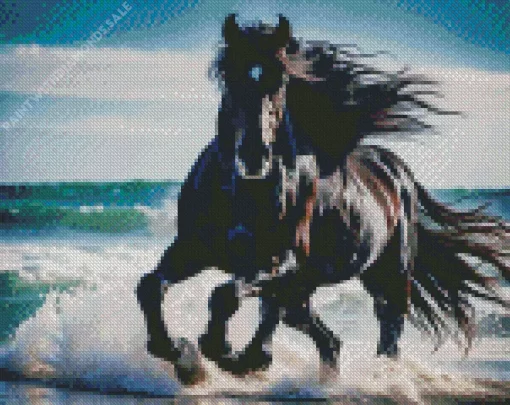 Friesian Horse With Waves Diamond Painting