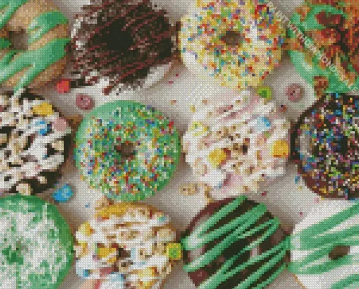 Green Donuts With Sprinkles Diamond Painting