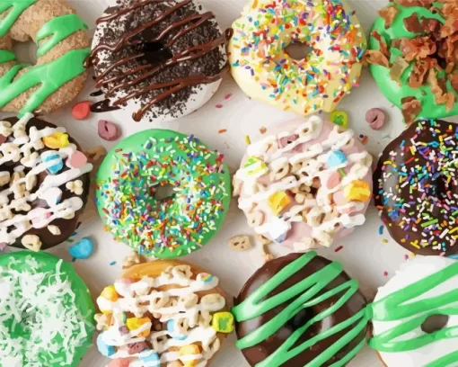 Green Donuts With Sprinkles Diamond Painting