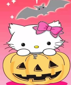 Hello Kitty With Halloween Pumpkin Diamond Painting