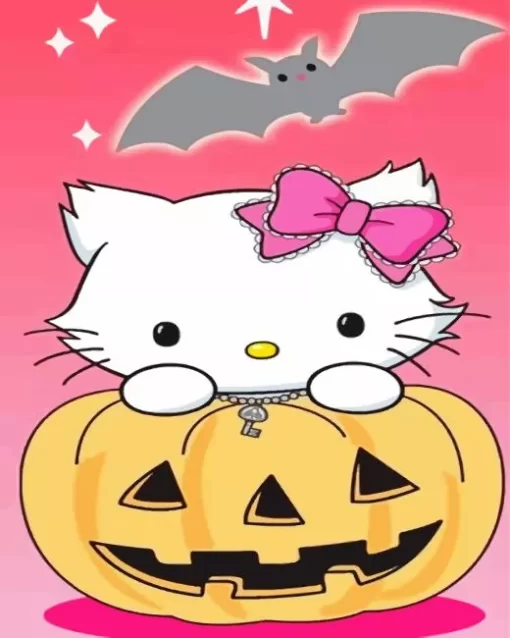 Hello Kitty With Halloween Pumpkin Diamond Painting