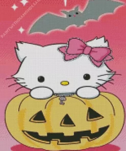 Hello Kitty With Halloween Pumpkin Diamond Painting