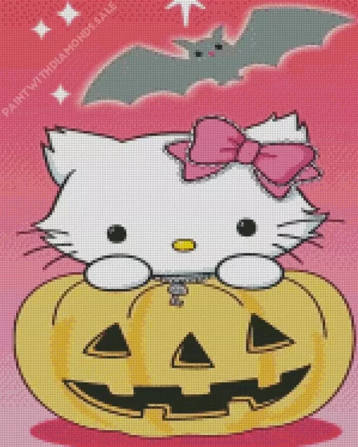 Hello Kitty With Halloween Pumpkin Diamond Painting