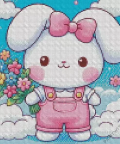 Kawaii Bunny With Flowers Diamond Painting