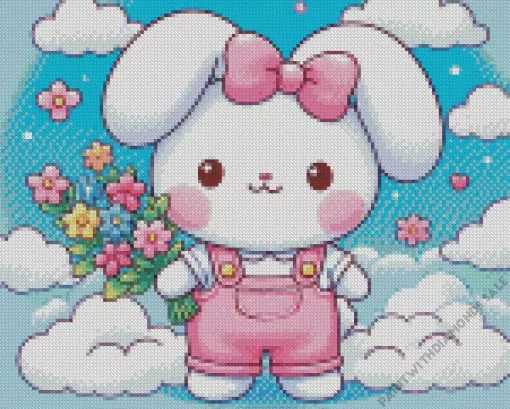 Kawaii Bunny With Flowers Diamond Painting