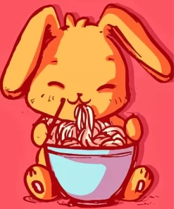 Orange Bunny Having Spaghetti Diamond Painting