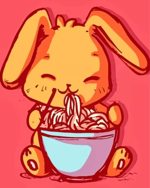 Orange Bunny Having Spaghetti Diamond Painting