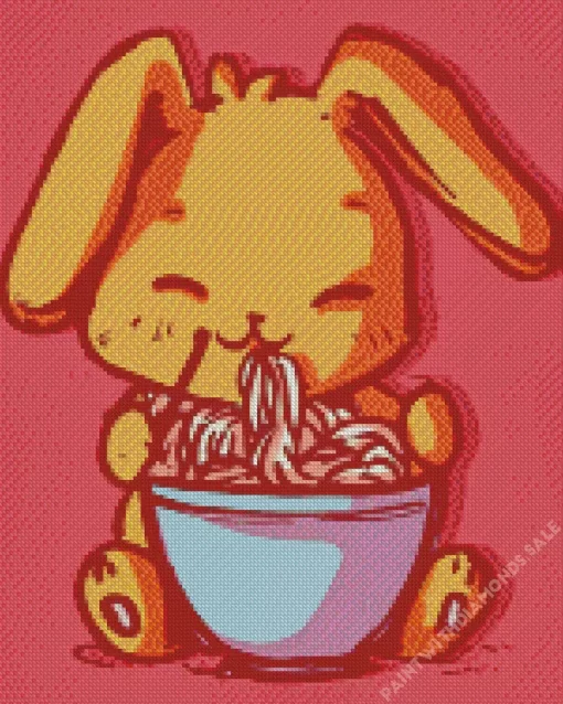 Orange Bunny Having Spaghetti Diamond Painting