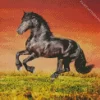 Orange Sky And Friesian Horse Diamond Painting