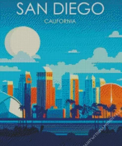 Poster San Diego California City Skyline Diamond Painting