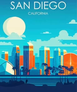 Poster San Diego California City Skyline Diamond Painting