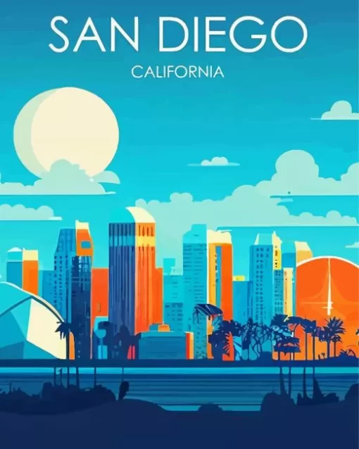 Poster San Diego California City Skyline Diamond Painting