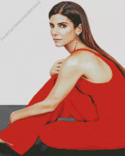 Sandra Bullock Wearing Red Diamond Painting