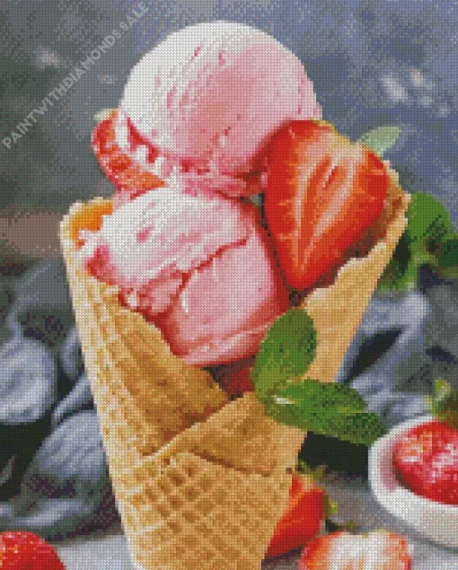 Strawberry Ice Cream Art Diamond Painting