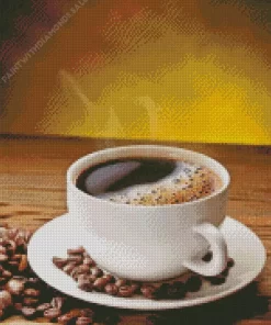 White Coffee Cup And Coffee Beans Diamond Painting