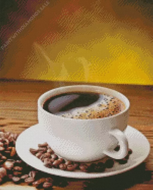 White Coffee Cup And Coffee Beans Diamond Painting