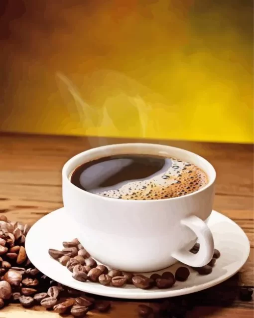 White Coffee Cup And Coffee Beans Diamond Painting