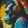 Abstract Monkey With Headphones Diamond Painting