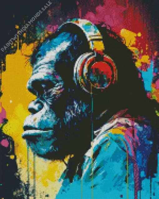 Abstract Monkey With Headphones Diamond Painting