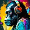 Abstract Monkey With Headphones Diamond Painting