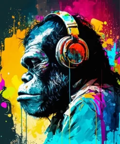 Abstract Monkey With Headphones Diamond Painting