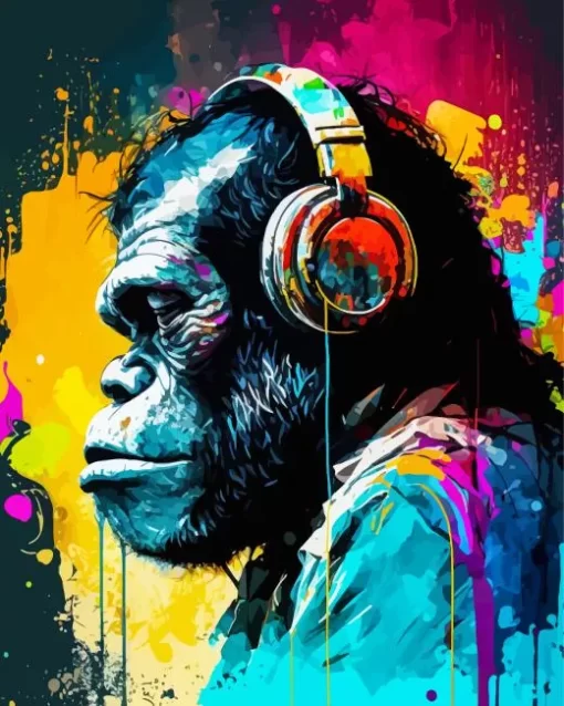 Abstract Monkey With Headphones Diamond Painting