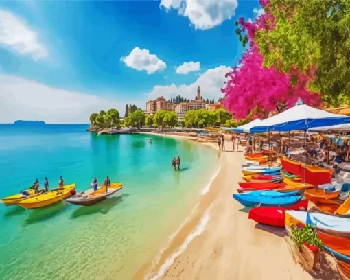 Antalya Beach Boats Diamond Painting